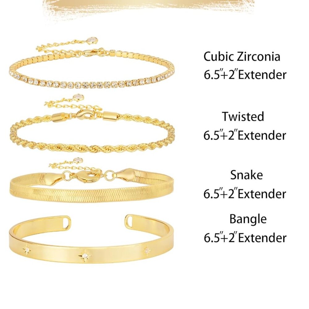 14k Gold Plated Stackable Bracelets Set - Adjusta… - image 3